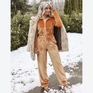 Fabletics Velour Zip-Up Wide Leg Onesie